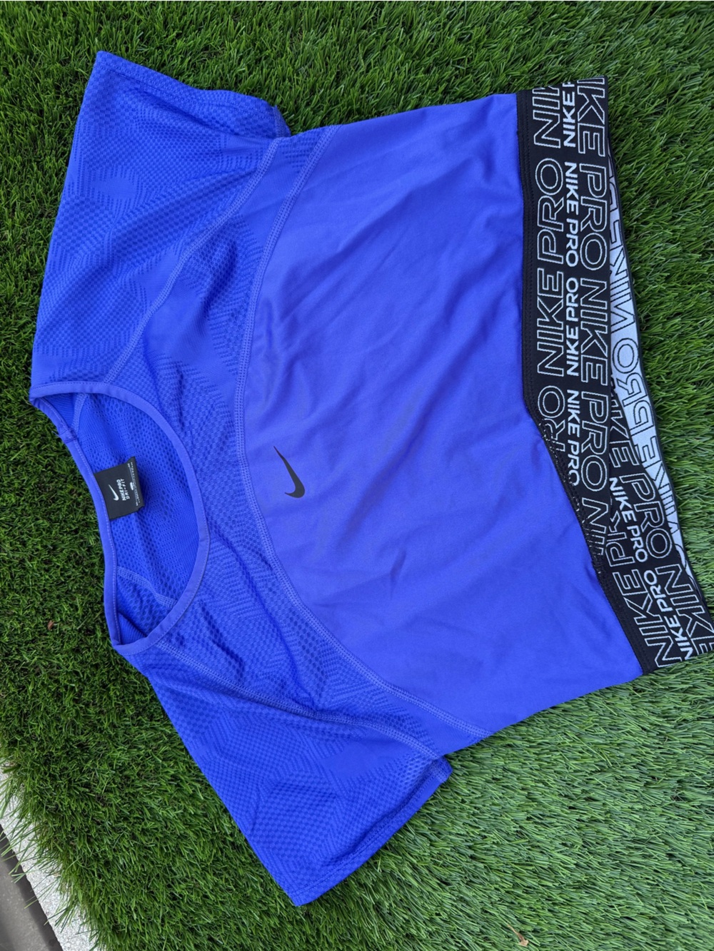 Nike Women's Electric Blue Mesh Crop Top with Logo Band